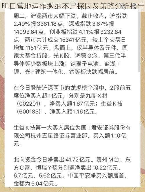 明日营地运作缴纳不足探因及策略分析报告