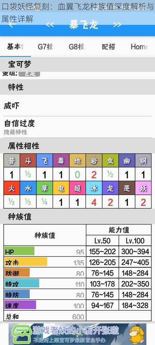 口袋妖怪复刻：血翼飞龙种族值深度解析与属性详解